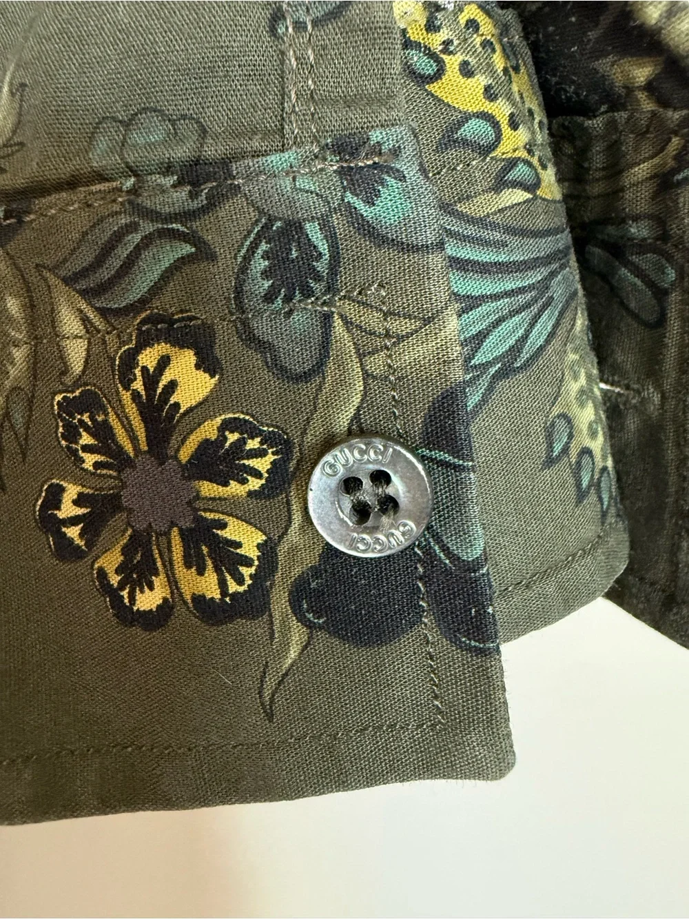 Gucci Olive Green Floral Button-Down Shirt
